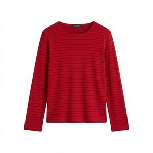 Lauren Ralph Lauren Red Striped Long Sleeve Top Women's XL Cotton